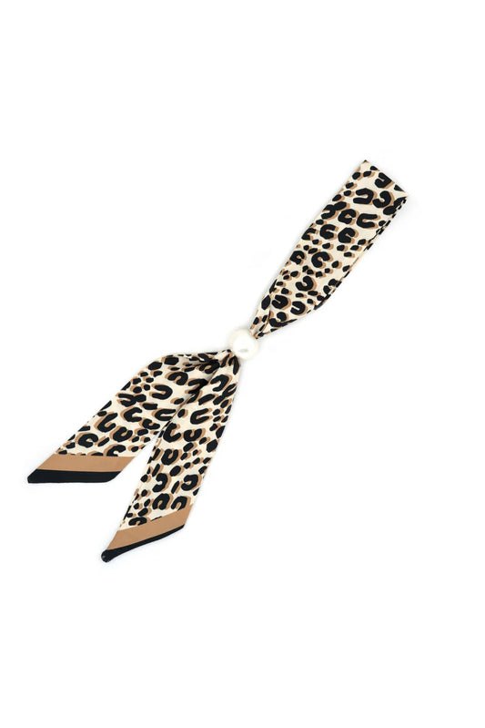 Khaki Animal With Pearl Slide Twilly Scarf