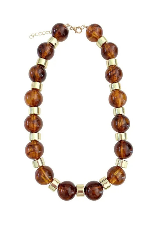 Tortoise and Gold Marbled Bead Statement Necklace