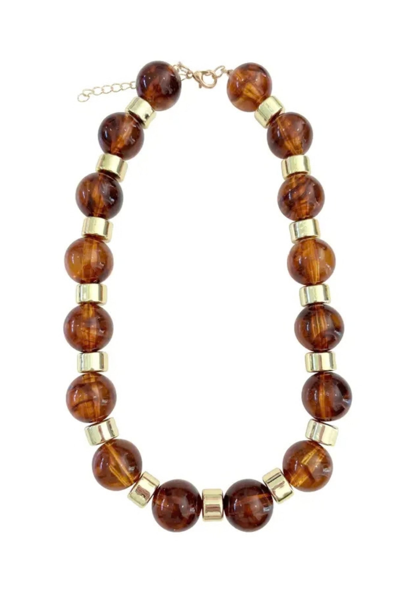 Tortoise and Gold Marbled Bead Statement Necklace