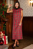 SSYS Nora Velvet Collar Cap Sleeve Maxi Dress In Red Tartan