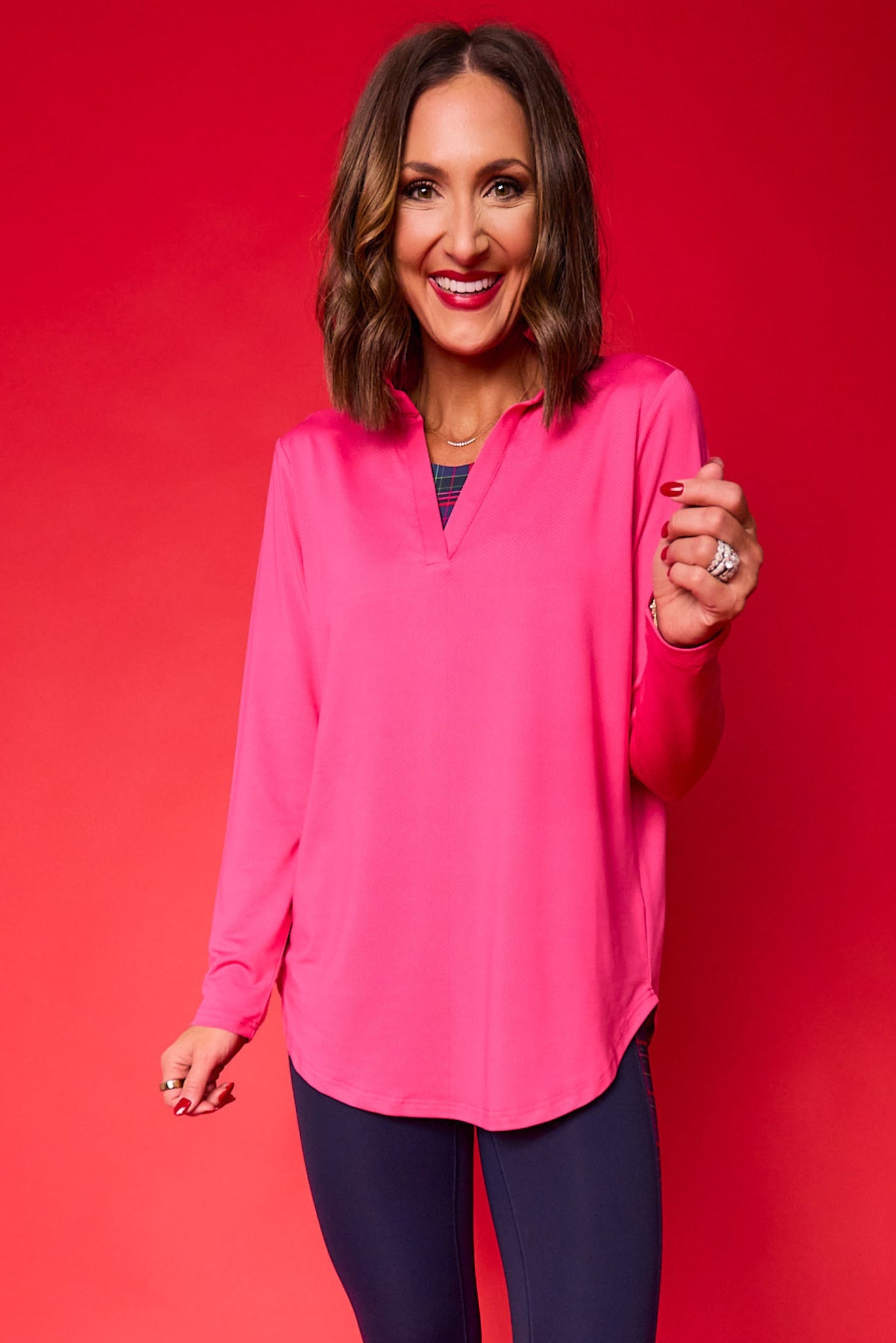 SSYS Pink Long Sleeve Frill V Neck Active Top