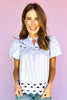 Periwinkle Scallop Inset Yoke Hem Short Bubble Sleeve Top *FINAL SALE*
