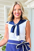 SSYS Polly Over The Shoulder Sweater In Navy White Stripes, elevated design, ssys exclusive, easy to wear, updated piece, ssys by mallory fitzsimmons
