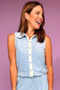 SSYS Terry Inset Sleeveless Button Front Top In Blue