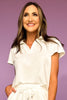 SSYS Terry V Neck Collar Top In White *FINAL SALE*