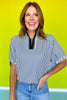 Navy Seersucker Contrast Stripe Collar Neckline Top *FINAL SALE*