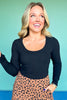 SSYS Ribbed U Neck Long Sleeve Top In Black