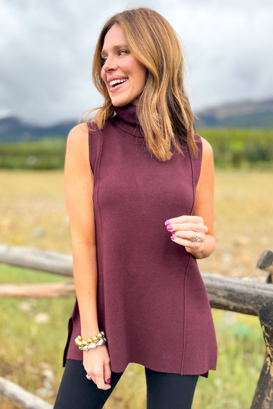 SSYS Lynn Sleeveless Mock Neck Sweater In Oxblood