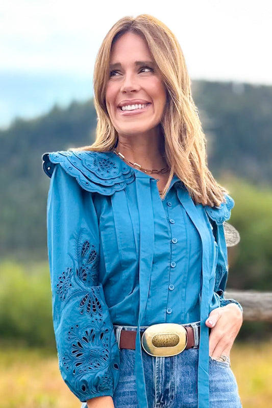 SSYS Marilyn Peter Pan Eyelet Top In Teal