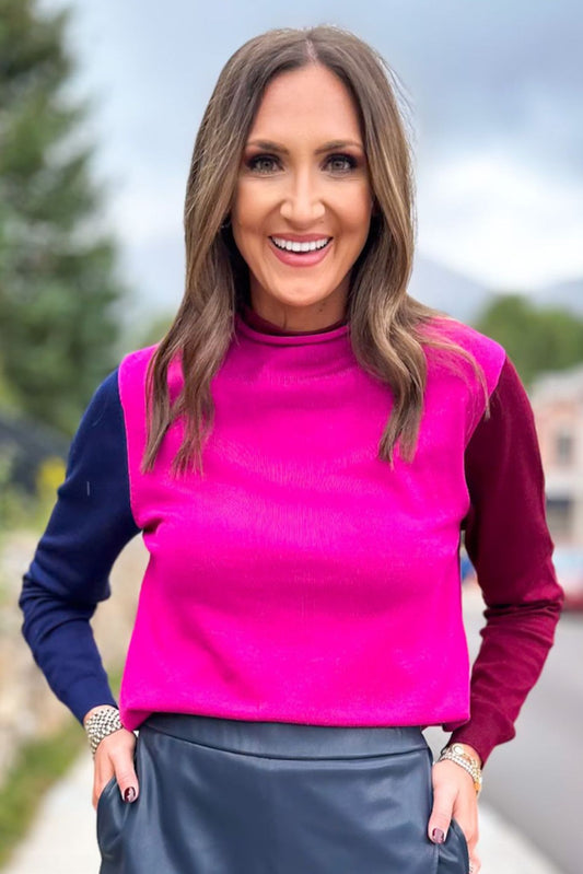 SSYS Lane Colorblock Sweater In Raspberry