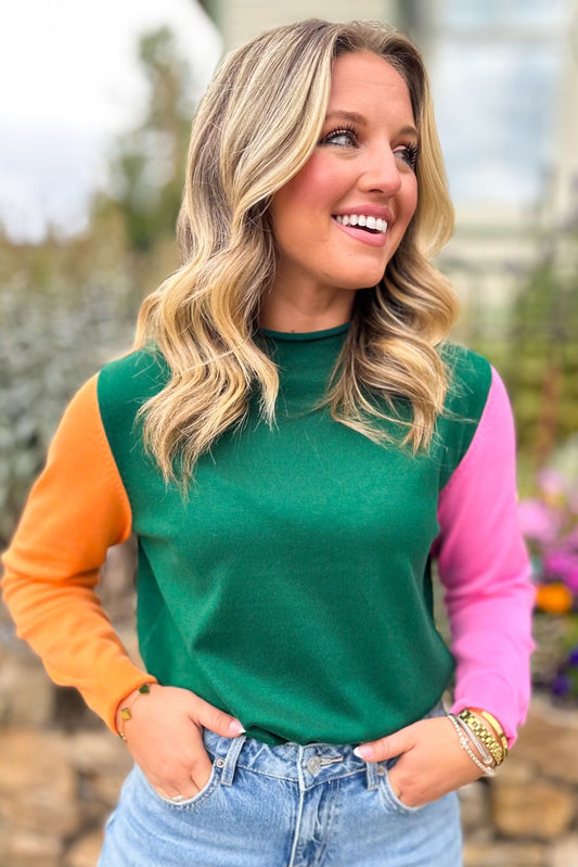 SSYS Lane Colorblock Sweater In Hunter