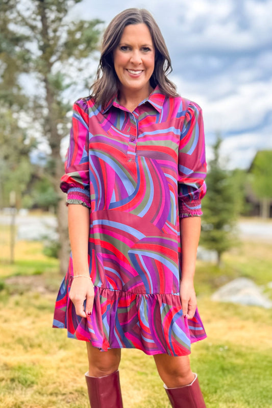 SSYS Phoebe Smocked Long Sleeve Dress In Velma Maroon