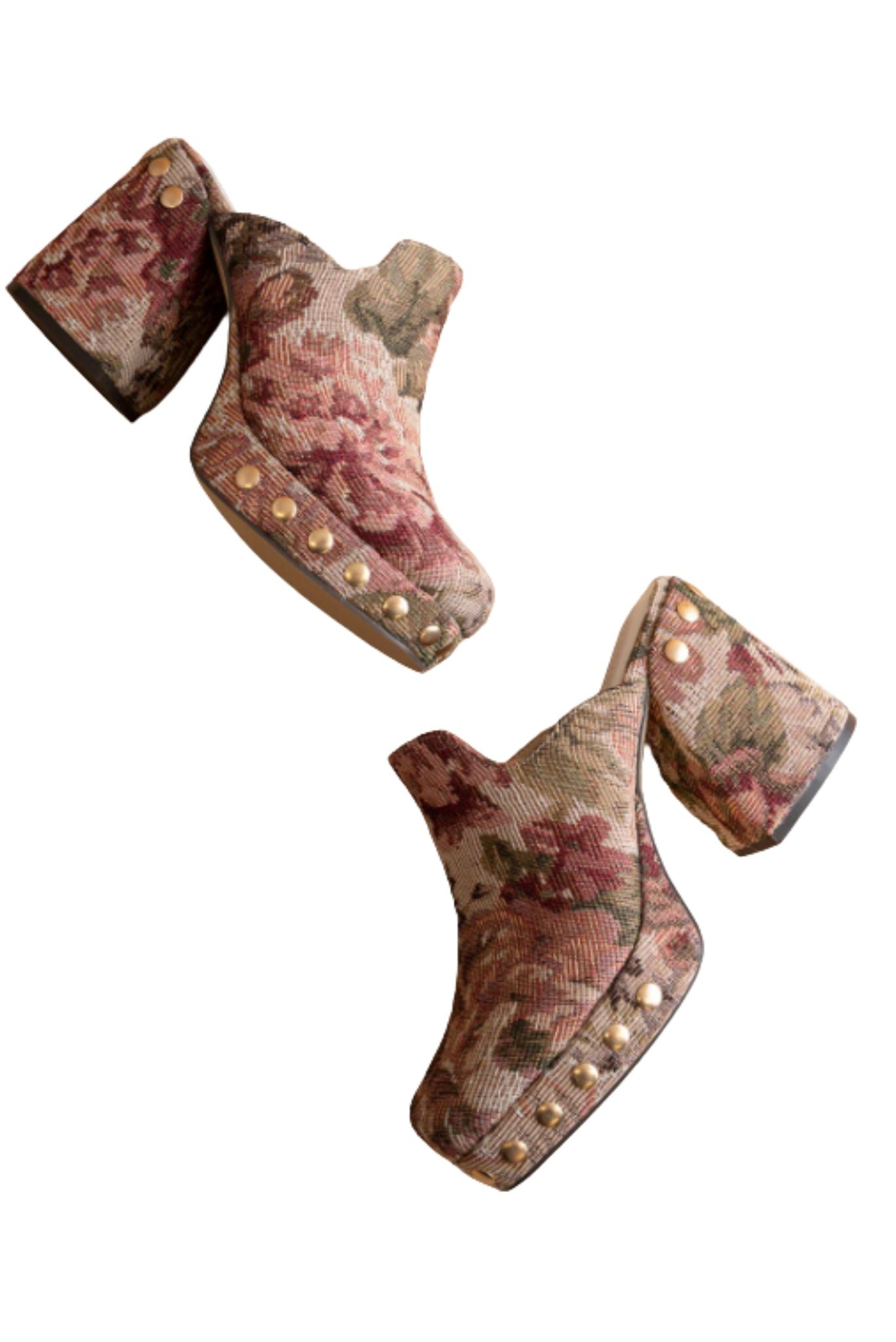 Mauve Tapestry Platform Mules