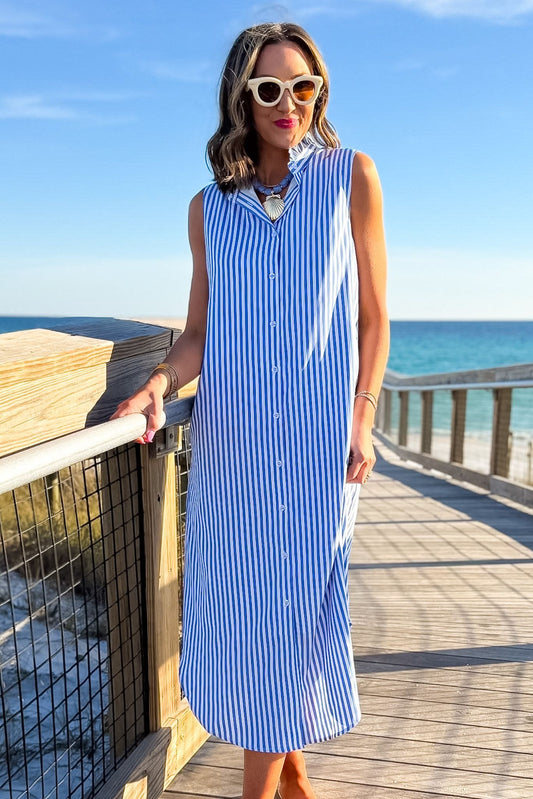 SSYS Saylor Sleeveless Preppy Shirt Dress In Blue