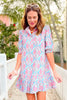 SSYS Phoebe Smocked Long Sleeve Pleated Bottom Dress In Blue Samba
