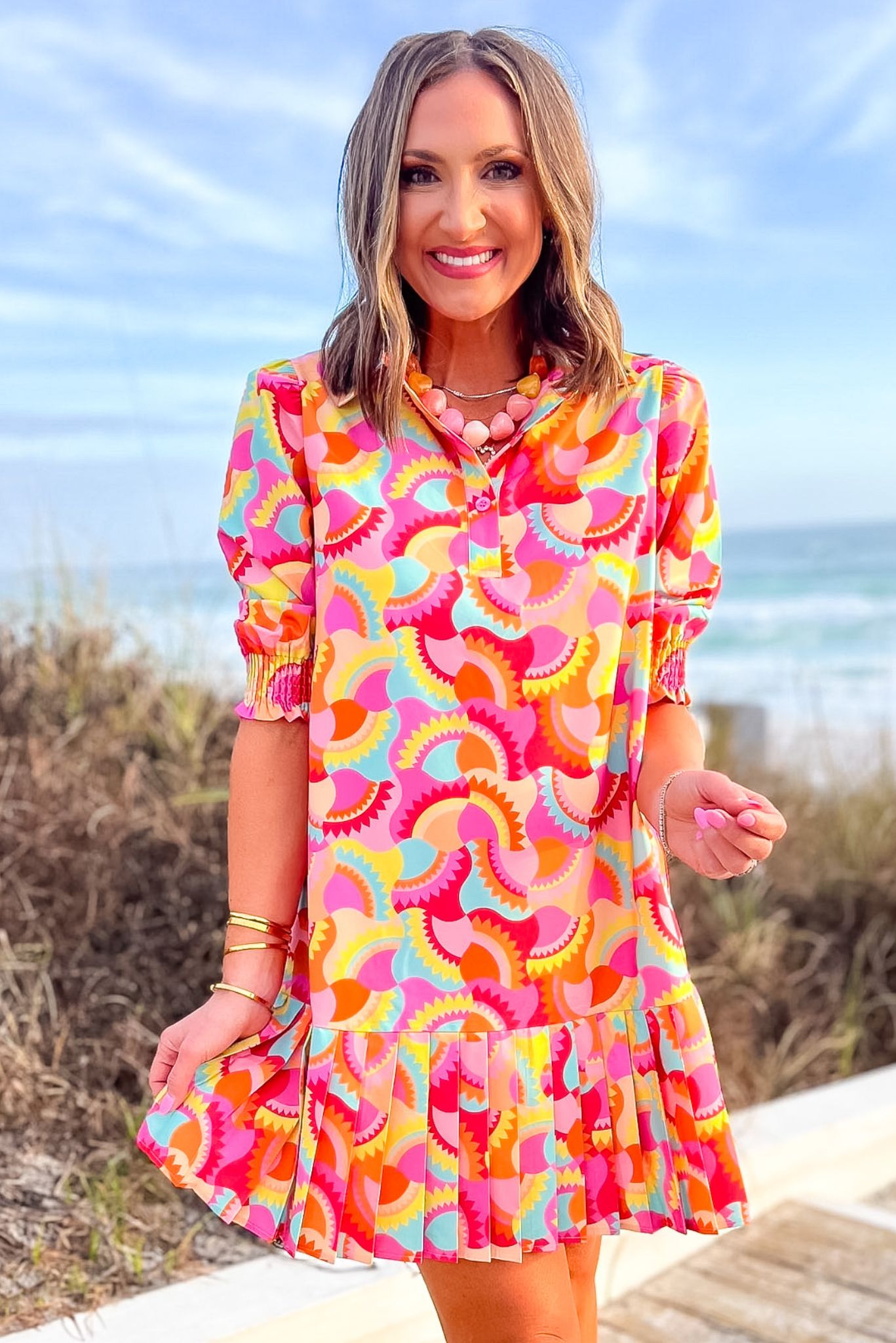 SSYS Phoebe Smocked Long Sleeve Pleated Bottom Dress In Bright Sunflare Large SSYS Phoebe Smocked Long Sleeve Pleated Bottom Dress In Bright Sunflare Large