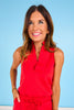 SSYS Peyton Sleeveless Scuba Frill Neck Top In Red