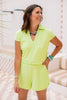 SSYS Lorie Terry V Neck Short Sleeve Top and Shorts Set In Lime *FINAL SALE*