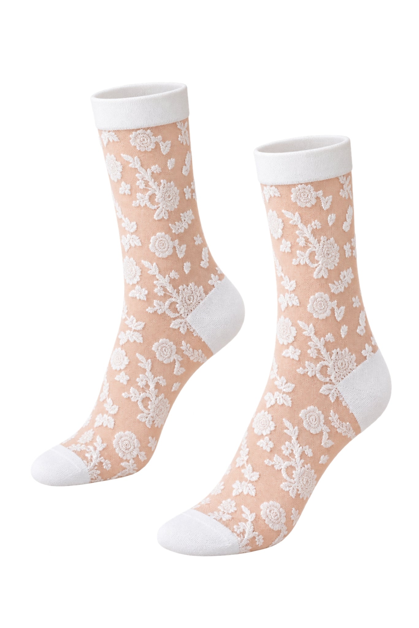 SSYS Ribbed Sheer Lace Socks In Ivory