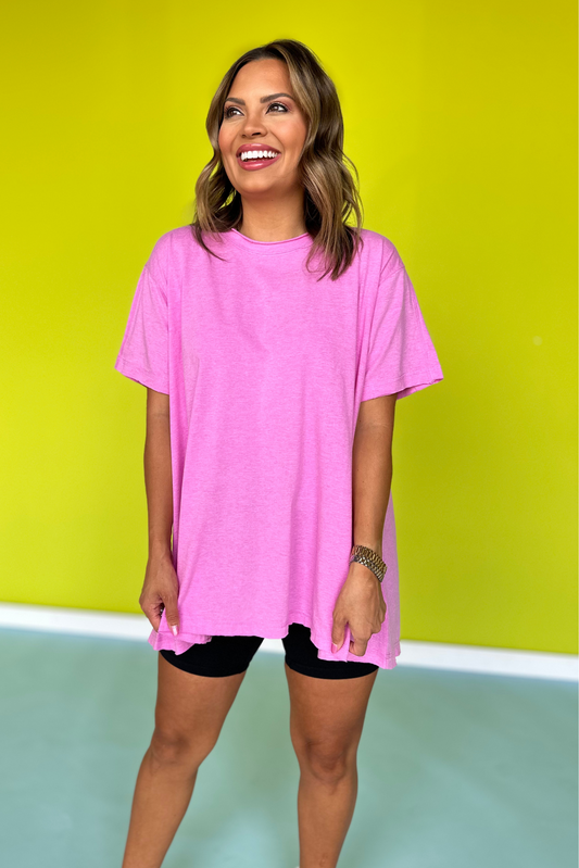 Fuchsia Drop Shoulder Raw Edge Detail Top *FINAL SALE*
