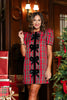 SSYS Everly Velvet Bow Trim Puff Sleeve Shift Dress In Red Tartan