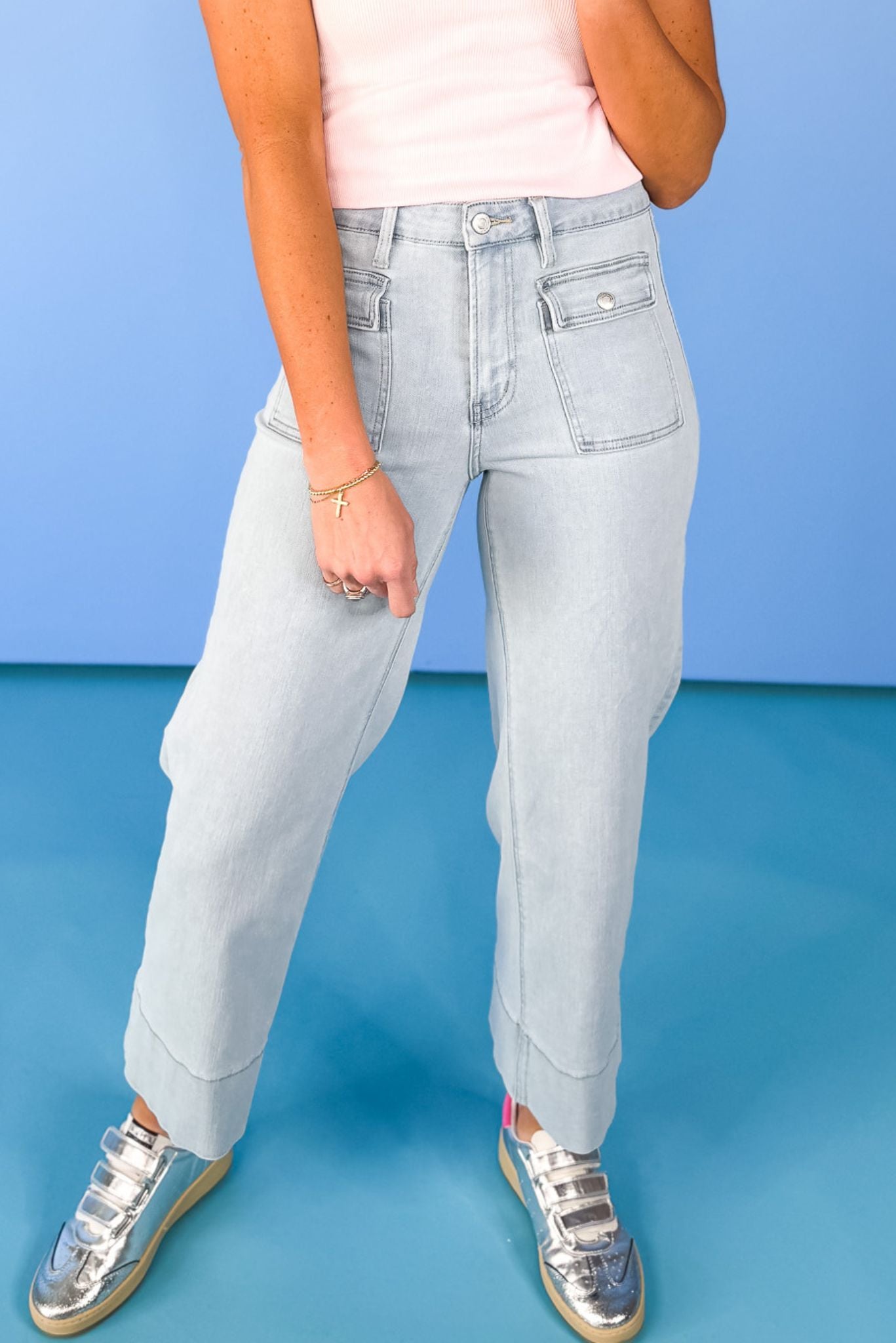 Mica Patch Pocket High Rise Cropped Wide Leg Jeans