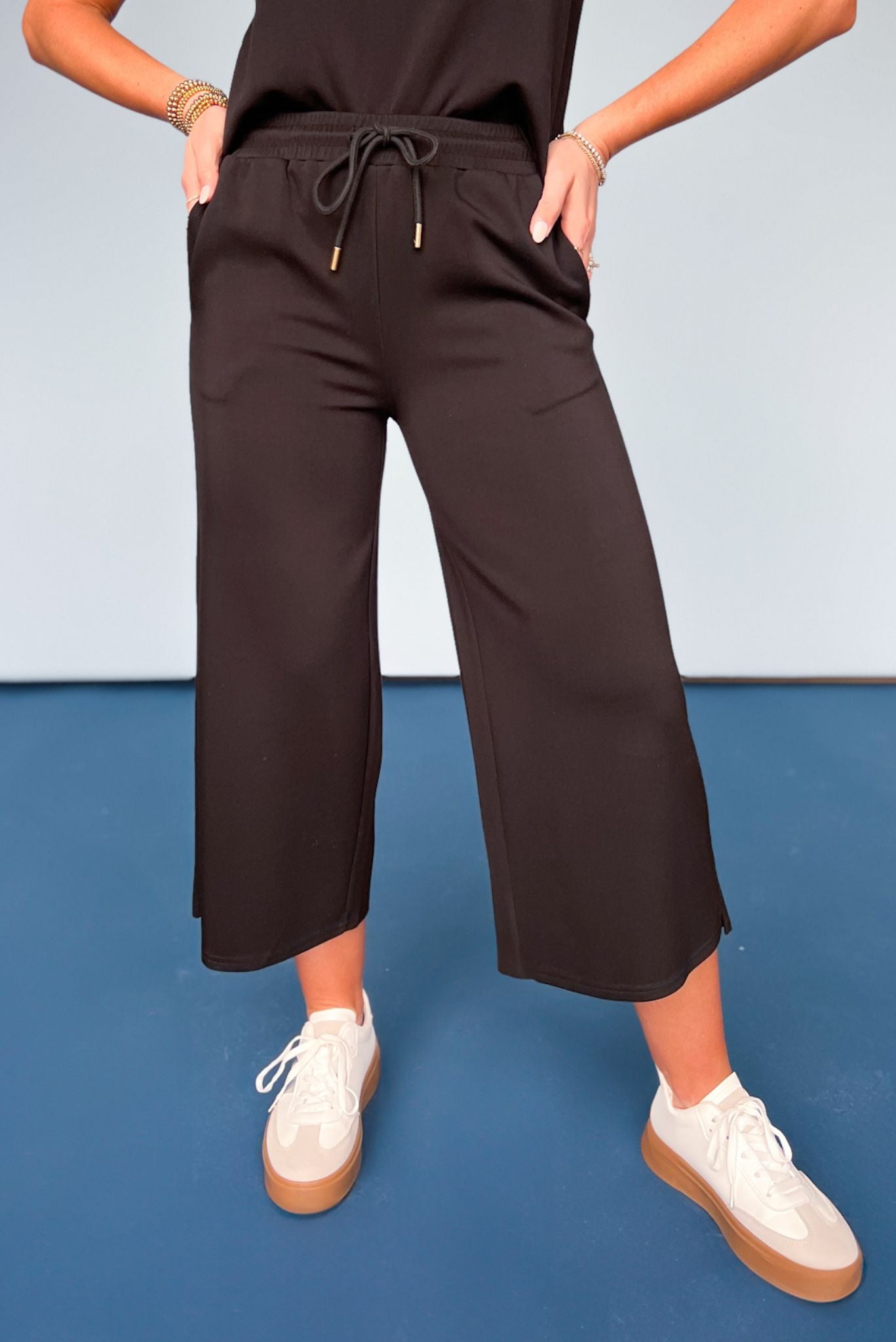 SSYS Lightweight Air Crop Wide Leg Pants In Black, ssys the label, exclusive, comfy and cozy, elevated basic, easy to wear, ssys by mallory fitzsimmons