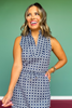 SSYS Peyton Sleeveless Scuba Frill Neck Top In Navy Cane
