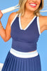 SSYS Navy White Light Blue Trim V Neck Padded Tank Top