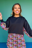 SSYS Crew Neck Printed Panel Scuba Sweatshirt In Black Abstract Animal