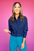 SSYS Juliette Navy Poplin Long Sleeve Button Down Top
