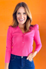 SSYS Cece Knit Puff Long Sleeve Top In Pink