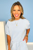 SSYS Crew Neck Short Sleeve Scuba Top In Light Blue, scuba drop, ssys must have, favorite fabric, ssys by mallory fitzsimmons