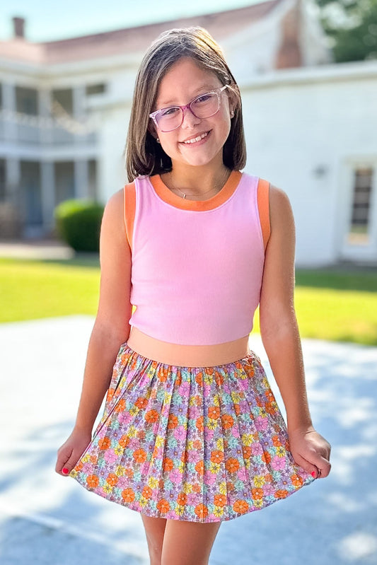 SSYS Kids Lottie Pleated Skort In Retro Floral