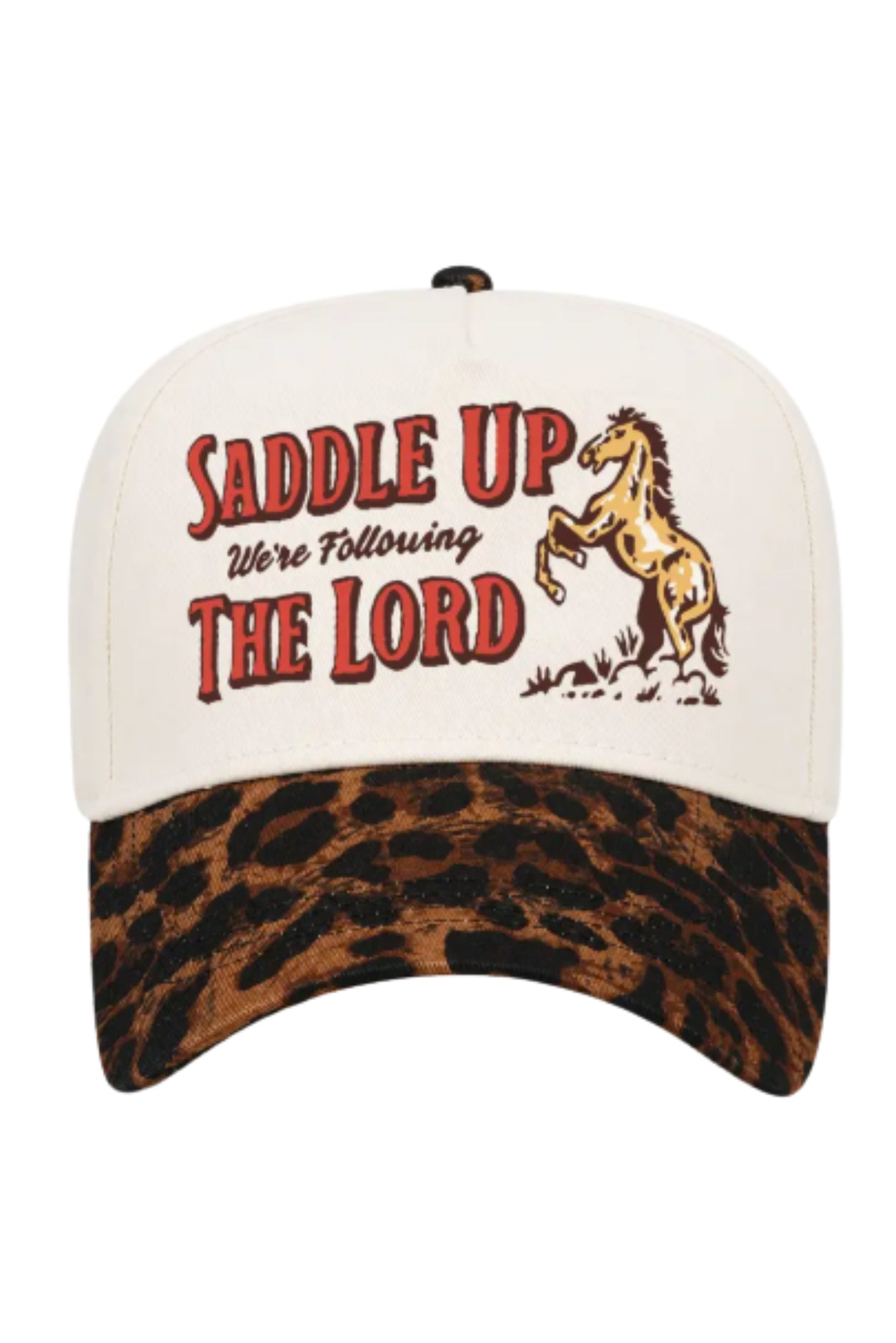 Saddle Up We're Following the Lord Hat In Ivory and Animal Print
