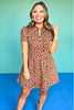 SSYS Lainey Quilted Everyday Puff Sleeve Drop Waist Dress In Dark Tan Animal