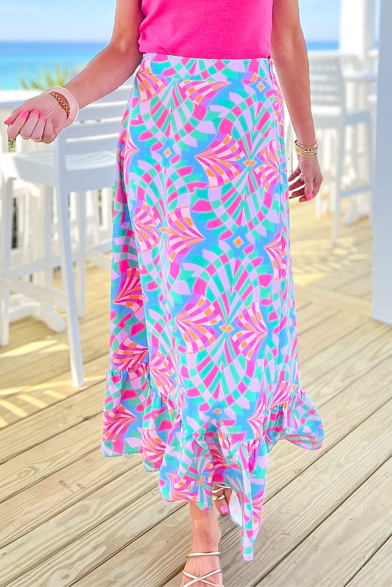 SSYS Daisy One Tier Maxi Skirt In Tropic Kaleido