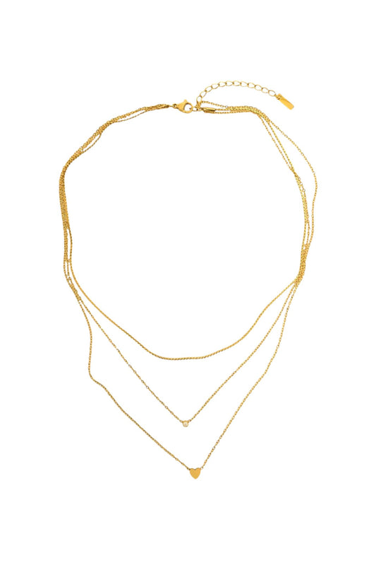 Gold Water Resistant Multi Chain Heart Pendant Necklace