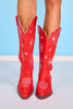 Red Starburst Tall Western Pointed Toe Boots