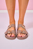 Taupe Double Strap Gold Buckle Slides