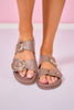 Taupe Double Strap Gold Buckle Slides