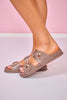Taupe Double Strap Gold Buckle Slides