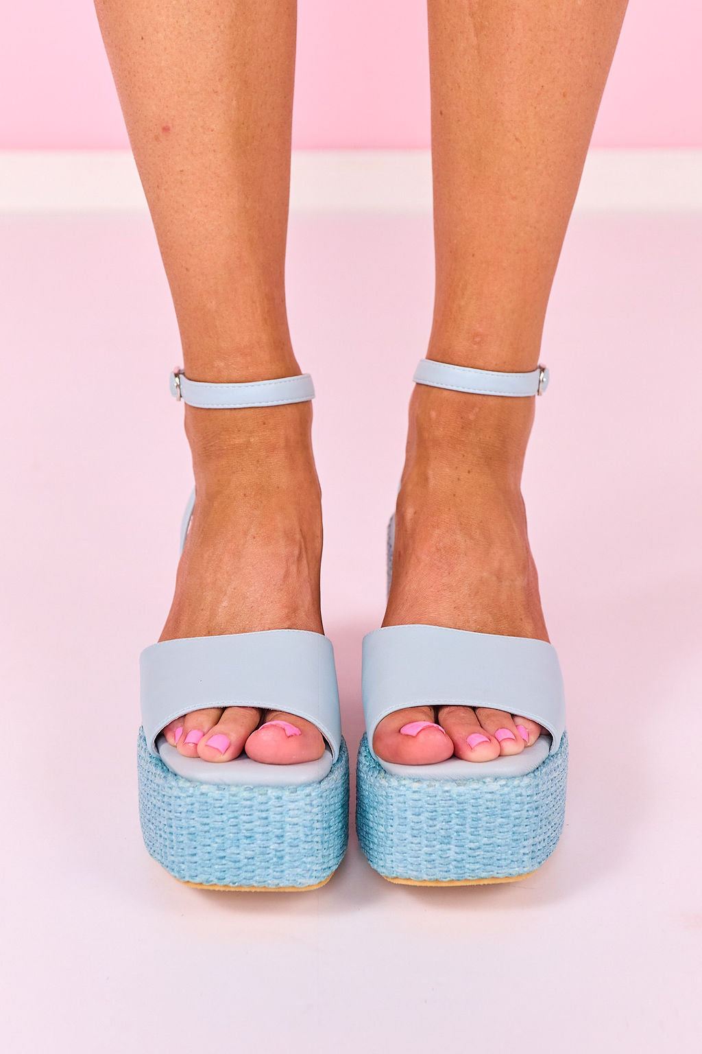 Powder Blue Ankle Strap Platform Sandals