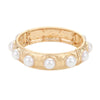 Pearl Bead Embellished Hammered Metal Stretch Bracelet