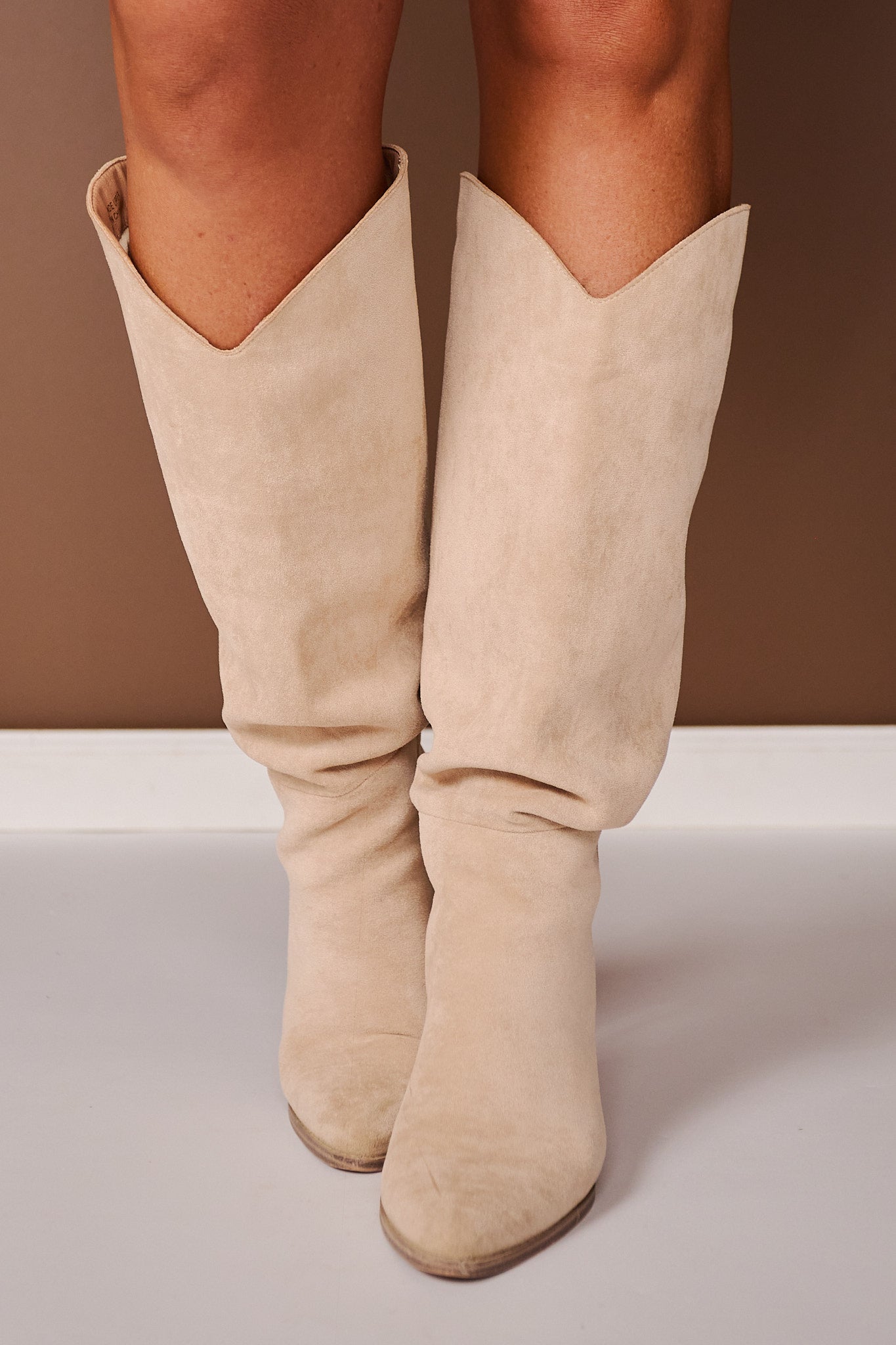 Beige Suede Knee High Boots