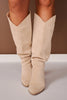 Beige Suede Knee High Boots