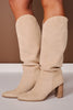 Beige Suede Knee High Boots
