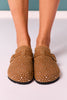 Brown Suede Studded Clogs