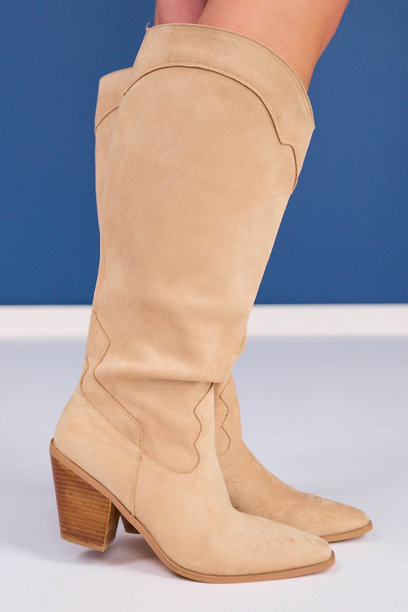 Beige Western Heeled Boots