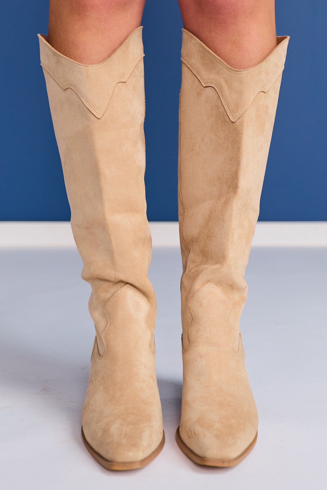 Beige Western Heeled Boots